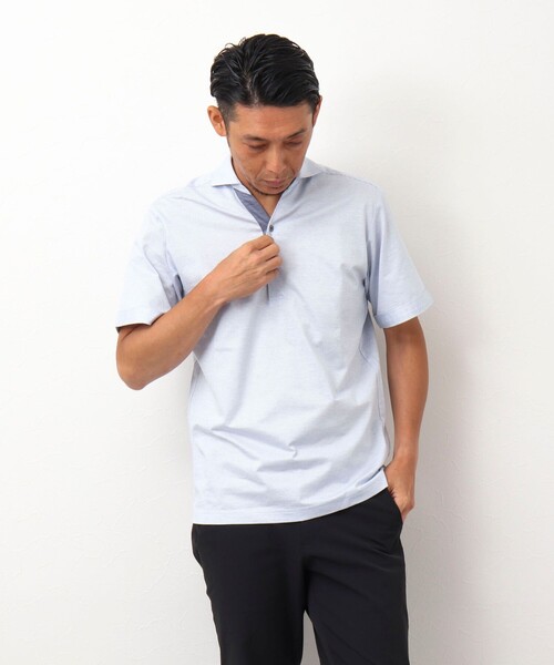 Stutostein Nolley's（シュテットシュタインノーリーズ）の「《ビジカジ対応》スキッパーカッタウェイポロシャツ（ポロシャツ・メンズ・ブルー/サックスブルー/ネイビー・M/L/XL）」の8枚目の写真