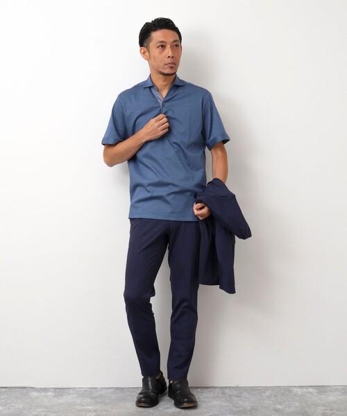 Stutostein Nolley's（シュテットシュタインノーリーズ）の「《ビジカジ対応》スキッパーカッタウェイポロシャツ（ポロシャツ・メンズ・ブルー/サックスブルー/ネイビー・M/L/XL）」の14枚目の写真