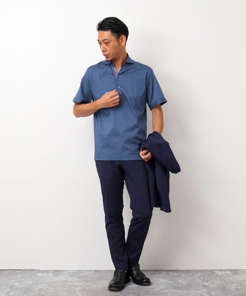 Stutostein Nolley's（シュテットシュタインノーリーズ）の「《ビジカジ対応》スキッパーカッタウェイポロシャツ（ポロシャツ・メンズ・ブルー/サックスブルー/ネイビー・M/L/XL）」の15枚目の写真