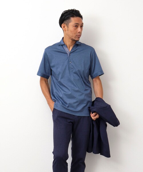 Stutostein Nolley's（シュテットシュタインノーリーズ）の「《ビジカジ対応》スキッパーカッタウェイポロシャツ（ポロシャツ・メンズ・ブルー/サックスブルー/ネイビー・M/L/XL）」の16枚目の写真