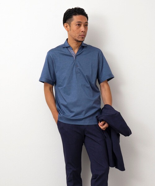 Stutostein Nolley's（シュテットシュタインノーリーズ）の「《ビジカジ対応》スキッパーカッタウェイポロシャツ（ポロシャツ・メンズ・ブルー/サックスブルー/ネイビー・M/L/XL）」の17枚目の写真