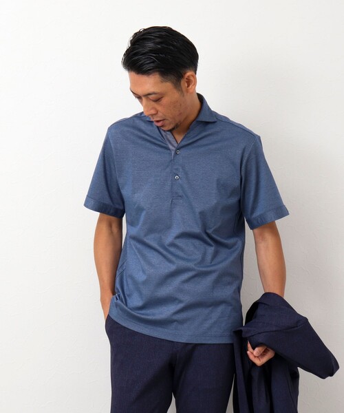 Stutostein Nolley's（シュテットシュタインノーリーズ）の「《ビジカジ対応》スキッパーカッタウェイポロシャツ（ポロシャツ・メンズ・ブルー/サックスブルー/ネイビー・M/L/XL）」の18枚目の写真