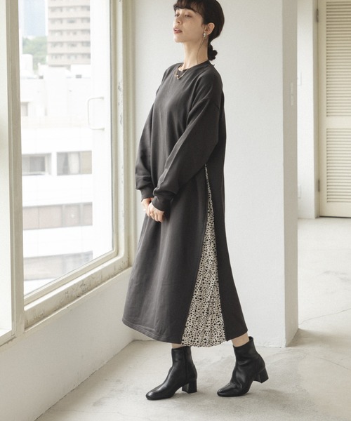 pairmanon(ペアマノン)の「【ママサイズ】サイドプリーツ ドッキング 長袖 ワンピース(ワンピース・レディース・ホワイト系その他/ホワイト系その他2/イエロー系その他/ブルー系その他2/ブラック系その他・FREE)」の2枚目の写真