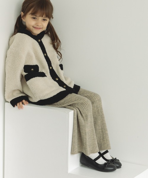 pairmanon（ペアマノン）の「シープボア ノーカラー ジャケット バイカラー（ノーカラージャケット・キッズ・アイボリー/モカ・120/140/130/100/90/150/110）」の4枚目の写真