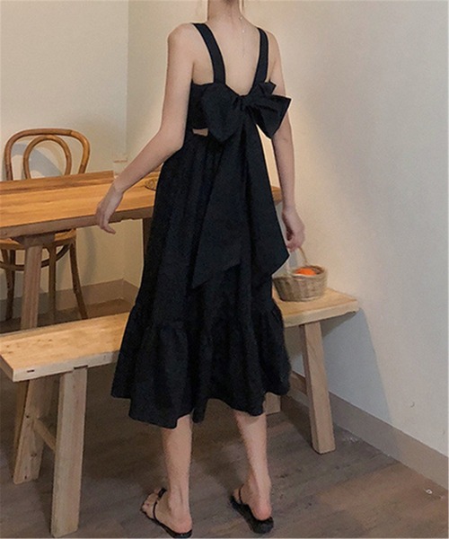 MAISON DE THERESE(メゾン ド テレーズ)の「ビーチ リゾート バックリボンオープン フレアキャミワンピース ジャンパースカート(ジャンパースカート・レディース・グリーン/ホワイト/ブラック・M)」の16枚目の写真