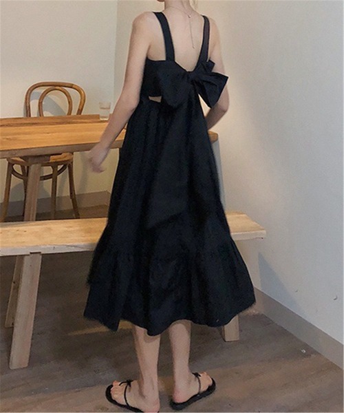 MAISON DE THERESE(メゾン ド テレーズ)の「ビーチ リゾート バックリボンオープン フレアキャミワンピース ジャンパースカート(ジャンパースカート・レディース・グリーン/ホワイト/ブラック・M)」の18枚目の写真