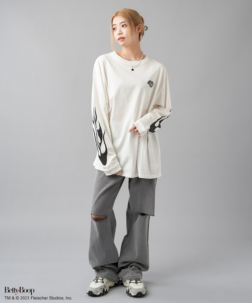 BETTY BOOP(ベティ・ブープ)の「【ベティーコレクション】バックプリント長袖Tシャツ(Tシャツ/カットソー・レディース・オフホワイト/ブラック/スミクロ・ONESIZE)」の18枚目の写真