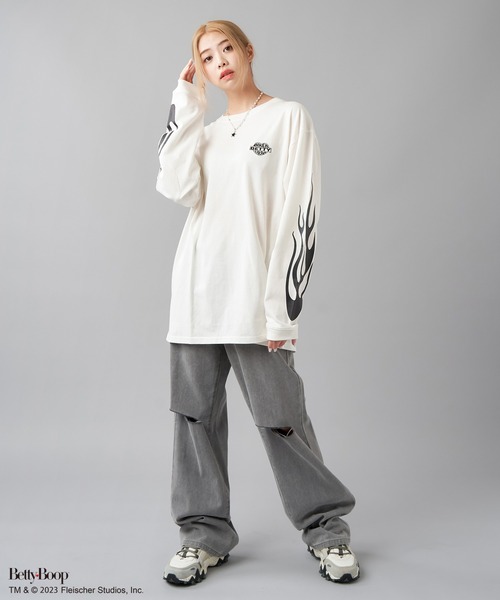 BETTY BOOP(ベティ・ブープ)の「【ベティーコレクション】バックプリント長袖Tシャツ(Tシャツ/カットソー・レディース・オフホワイト/ブラック/スミクロ・ONESIZE)」の16枚目の写真