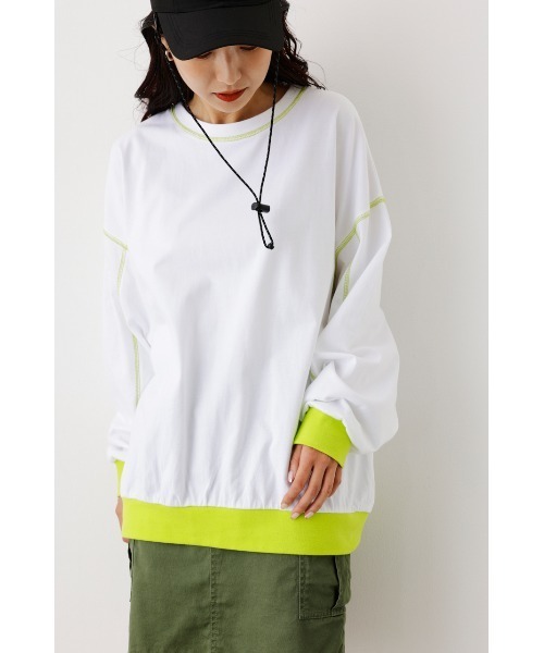 RODEO CROWNS WIDE BOWL（ロデオクラウンズワイドボウル）の「Color ステッチL/S Tシャツ（Tシャツ/カットソー・レディース・ホワイト/ターコイズブルー/オレンジ・FREE）」の2枚目の写真