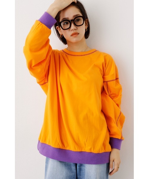 RODEO CROWNS WIDE BOWL（ロデオクラウンズワイドボウル）の「Color ステッチL/S Tシャツ（Tシャツ/カットソー・レディース・ホワイト/ターコイズブルー/オレンジ・FREE）」の3枚目の写真