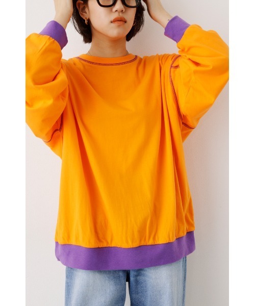 RODEO CROWNS WIDE BOWL（ロデオクラウンズワイドボウル）の「Color ステッチL/S Tシャツ（Tシャツ/カットソー・レディース・ホワイト/ターコイズブルー/オレンジ・FREE）」の4枚目の写真