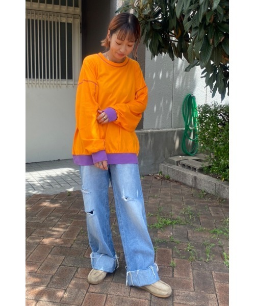 RODEO CROWNS WIDE BOWL（ロデオクラウンズワイドボウル）の「Color ステッチL/S Tシャツ（Tシャツ/カットソー・レディース・ホワイト/ターコイズブルー/オレンジ・FREE）」の9枚目の写真