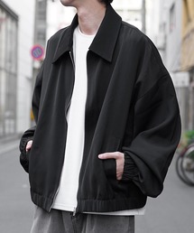 【MinoriTY】とろみ素材ビッグカラーショート丈スウィングトップ ショートブルゾン ジャケット メンズ ライトアウター 秋服