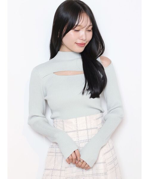 MERCURYDUO(マーキュリーデュオ)の「2WAYアシメスリットカットアウトタートルニット(ニット/セーター・レディース・その他1/オフホワイト/ミント/チャコールグレー・FREE)」の6枚目の写真