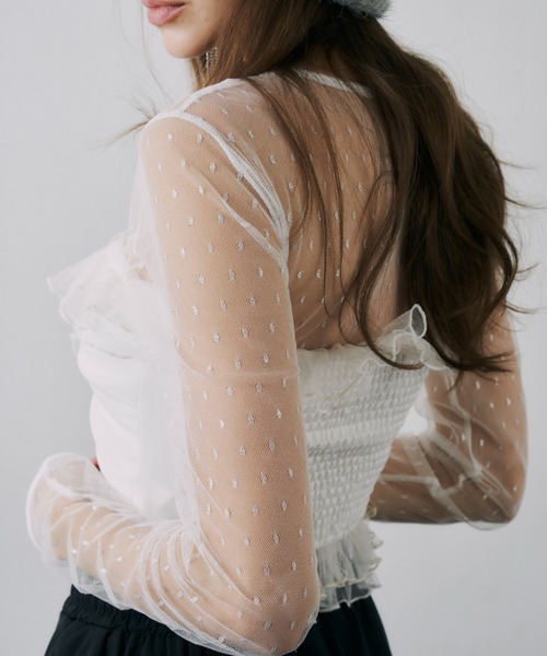 J1U by LA BELLE ETUDE（ジユウバイラベルエチュード）の「ラメドットシースルートップス（シャツ/ブラウス・レディース・ホワイト/ブラック・FREE）」の16枚目の写真