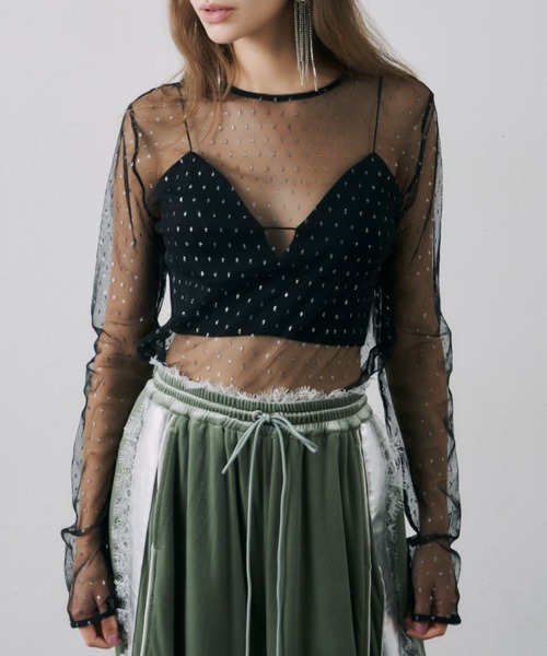 J1U by LA BELLE ETUDE（ジユウバイラベルエチュード）の「ラメドットシースルートップス（シャツ/ブラウス・レディース・ホワイト/ブラック・FREE）」の8枚目の写真