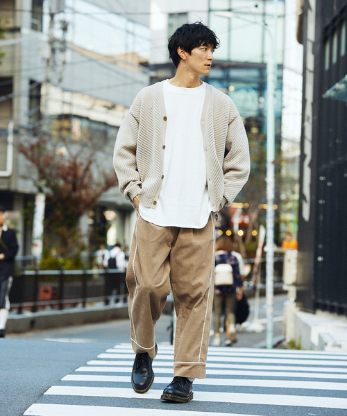 JOURNAL STANDARD relume（ジャーナルスタンダード　レリューム）の「【カーディガン+カットソーの2点SET】リサイクルポリエステル カーディガン”BIAS”（ニット/セーター・メンズ・グレー/カーキ/マスタード/ブラック系その他/ベージュ系その他・SMALL/MEDIUM/LARGE）」の6枚目の写真