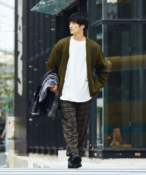 JOURNAL STANDARD relume（ジャーナルスタンダード　レリューム）の「【カーディガン+カットソーの2点SET】リサイクルポリエステル カーディガン”BIAS”（ニット/セーター・メンズ・グレー/カーキ/マスタード/ブラック系その他/ベージュ系その他・SMALL/MEDIUM/LARGE）」の7枚目の写真