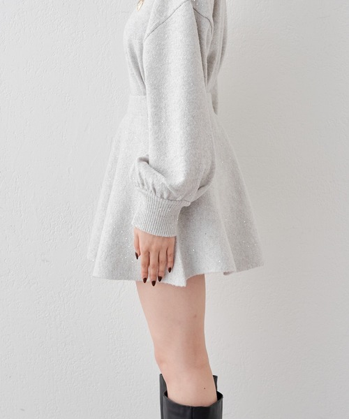 Chico（チコ）の「【セットアップ対応】スパンコールニットフレアミニ