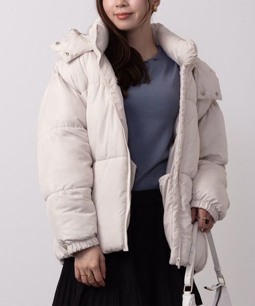 ダウンジャケット ネイビーとホワイト EVOLUTION ダウンジャケット メンズ 中綿 ロゴ 撥水 無地 シャイニー