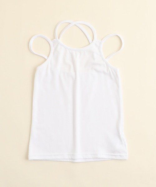 URBAN CHERRY（アーバンチェリー）の「【展開サイズUP】バッククロスダブルストラップキャミソール（キャミソール・キッズ・グリーン/ホワイト/ブラック・130cm/110cm/140cm/120cm/150cm）」の2枚目の写真