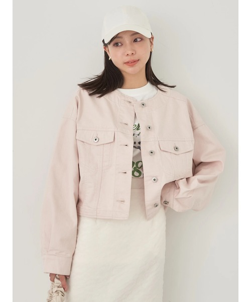 earth music&ecology（アースミュージックアンドエコロジー）の「ノーカラーツイルブルゾン（ブルゾン・レディース・インディゴブルー/オフホワイト/ピンクベージュ・FREE）」の15枚目の写真