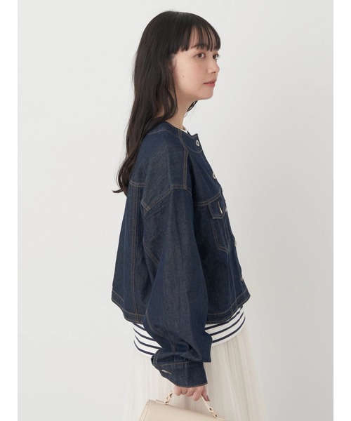 earth music&ecology（アースミュージックアンドエコロジー）の「ノーカラーツイルブルゾン（ブルゾン・レディース・インディゴブルー/オフホワイト/ピンクベージュ・FREE）」の9枚目の写真