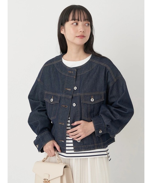 earth music&ecology（アースミュージックアンドエコロジー）の「ノーカラーツイルブルゾン（ブルゾン・レディース・インディゴブルー/オフホワイト/ピンクベージュ・FREE）」の11枚目の写真