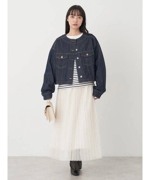 earth music&ecology（アースミュージックアンドエコロジー）の「ノーカラーツイルブルゾン（ブルゾン・レディース・インディゴブルー/オフホワイト/ピンクベージュ・FREE）」の12枚目の写真