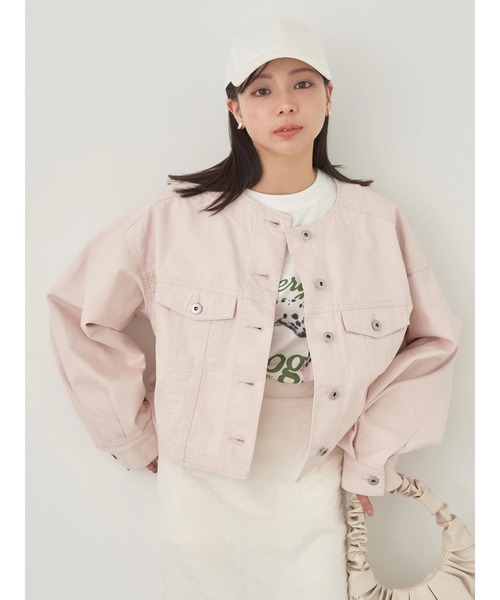 earth music&ecology（アースミュージックアンドエコロジー）の「ノーカラーツイルブルゾン（ブルゾン・レディース・インディゴブルー/オフホワイト/ピンクベージュ・FREE）」の16枚目の写真