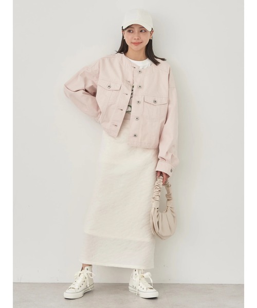 earth music&ecology（アースミュージックアンドエコロジー）の「ノーカラーツイルブルゾン（ブルゾン・レディース・インディゴブルー/オフホワイト/ピンクベージュ・FREE）」の17枚目の写真