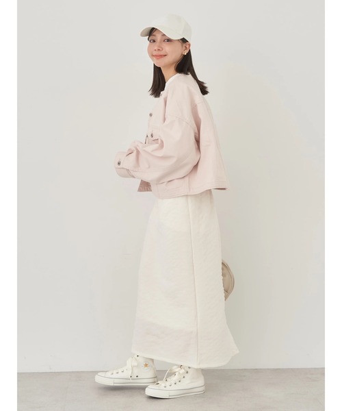 earth music&ecology（アースミュージックアンドエコロジー）の「ノーカラーツイルブルゾン（ブルゾン・レディース・インディゴブルー/オフホワイト/ピンクベージュ・FREE）」の18枚目の写真