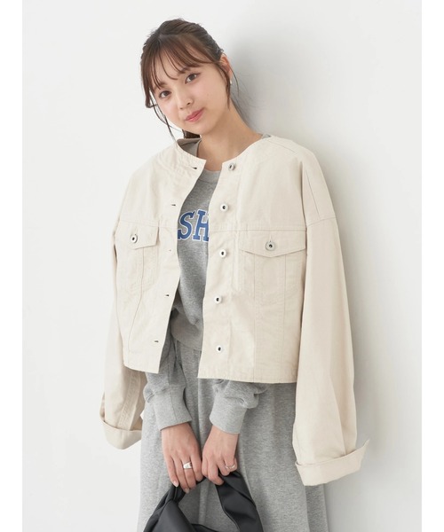 earth music&ecology（アースミュージックアンドエコロジー）の「ノーカラーツイルブルゾン（ブルゾン・レディース・インディゴブルー/オフホワイト/ピンクベージュ・FREE）」の20枚目の写真