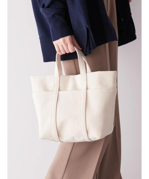 AMERICAN HOLIC(アメリカンホリック)の「撥水加工2WAYマルチポケットキャンバスBAG(エコバッグ/サブバッグ・レディース・アイボリー/ブラック・FREE)」の5枚目の写真
