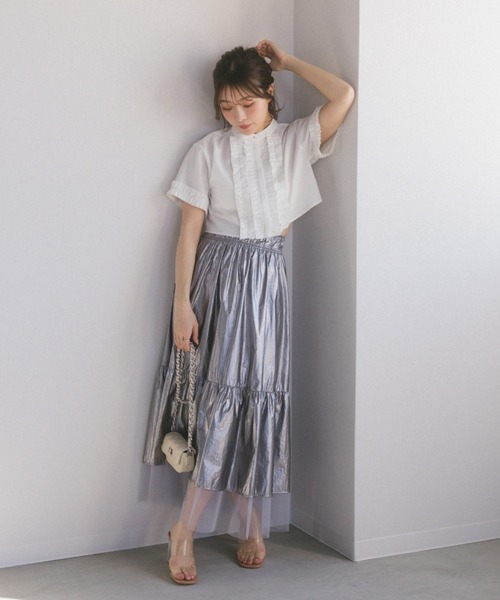 ECREL（エクレール）の「クロップドギャザーフリルブラウス（シャツ/ブラウス・レディース・ホワイト/ライトブルー/ライトピンク/ブルー・FREE）」の6枚目の写真