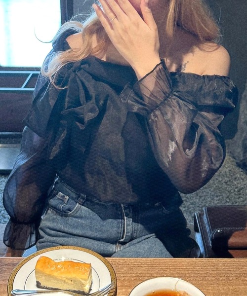 ROOPTOKYO（ループトウキョウ）の「オーガンジーリボンオフショルダートップス（シャツ/ブラウス・レディース・アイボリー/ブラック・FREE）」の10枚目の写真