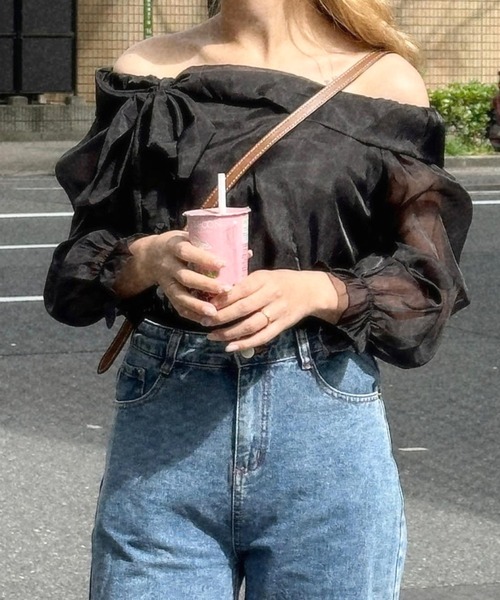 ROOPTOKYO（ループトウキョウ）の「オーガンジーリボンオフショルダートップス（シャツ/ブラウス・レディース・アイボリー/ブラック・FREE）」の12枚目の写真