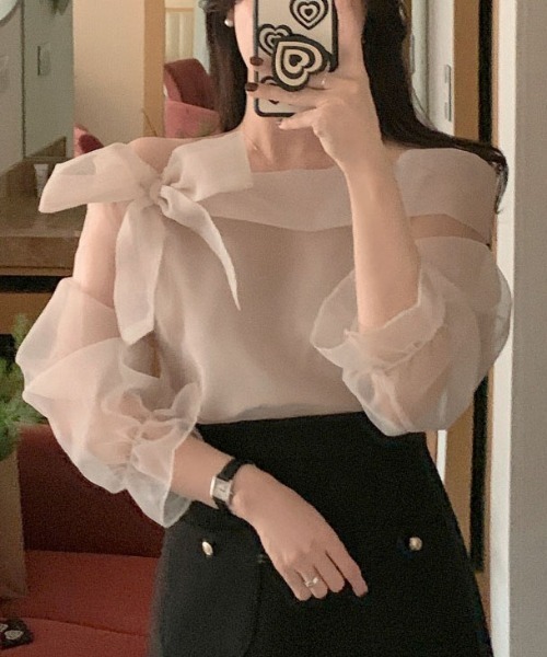 ROOPTOKYO（ループトウキョウ）の「オーガンジーリボンオフショルダートップス（シャツ/ブラウス・レディース・アイボリー/ブラック・FREE）」の7枚目の写真