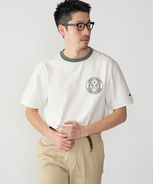 【セール】【SHIPS別注】Champion: ウォッシュ プリント リンガーネック 半袖 Tシャツ（Tシャツ/カットソー）｜Champion（チャンピオン）