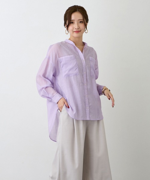 NICOLE white（ニコルホワイト）の「シアーブラウス（シャツ/ブラウス・レディース・グリーン/ラベンダー/イエロー/サックスブルー/オフホワイト・FREE）」の4枚目の写真