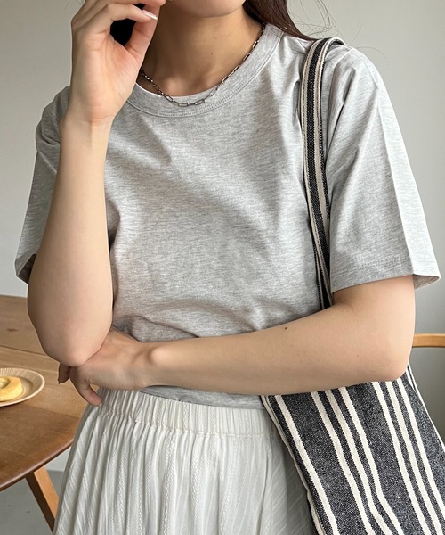 DISCOAT（ディスコート）の「【新色追加】USコットンクルーネックTシャツ（Tシャツ/カットソー・レディース・ホワイト×ブラック/ブラック/オフホワイト/ライトグレー/ミント・FREE）」の4枚目の写真