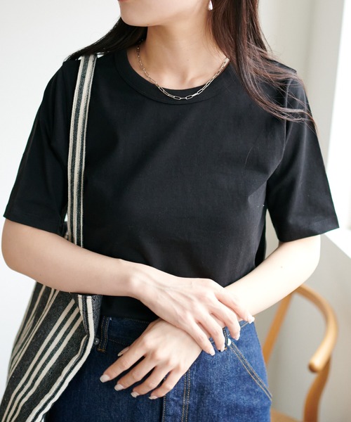 DISCOAT（ディスコート）の「【新色追加】USコットンクルーネックTシャツ（Tシャツ/カットソー・レディース・ホワイト×ブラック/ブラック/オフホワイト/ライトグレー/ミント・FREE）」の3枚目の写真