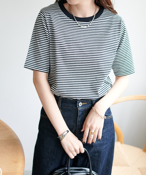 DISCOAT（ディスコート）の「【新色追加】USコットンクルーネックTシャツ（Tシャツ/カットソー・レディース・ホワイト×ブラック/ブラック/オフホワイト/ライトグレー/ミント・FREE）」の20枚目の写真