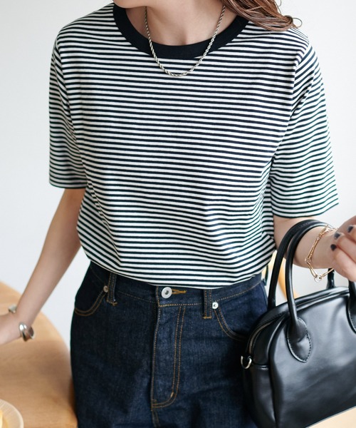 DISCOAT（ディスコート）の「【新色追加】USコットンクルーネックTシャツ（Tシャツ/カットソー・レディース・ホワイト×ブラック/ブラック/オフホワイト/ライトグレー/ミント・FREE）」の19枚目の写真