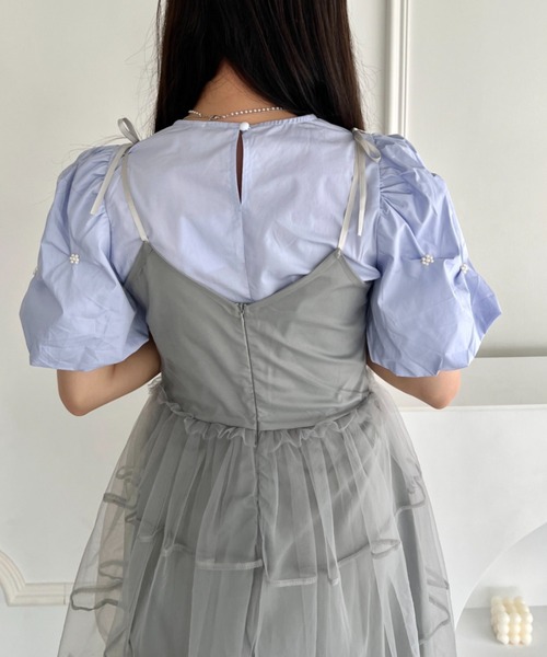 Loueme（ルエム）の「フラワーパールバルーンスリーブトップス（シャツ/ブラウス・レディース・ホワイト/ライトブルー・FREE）」の10枚目の写真