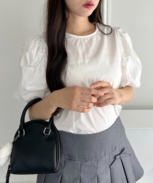 Loueme（ルエム）の「フラワーパールバルーンスリーブトップス（シャツ/ブラウス・レディース・ホワイト/ライトブルー・FREE）」の4枚目の写真