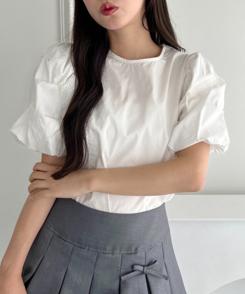 Loueme（ルエム）の「フラワーパールバルーンスリーブトップス（シャツ/ブラウス・レディース・ホワイト/ライトブルー・FREE）」の3枚目の写真