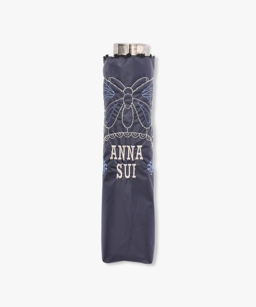 【晴雨兼用】ANNA SUIアナスイ ラメ刺しゅう 折りたたみ傘 ANNA SUI 折りたたみ傘 ラメ刺繍 晴雨兼用傘（ショート傘