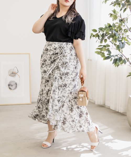 CLETTE(クレット)の「ブラウジング花柄スカート(スカート・レディース・グレー/ブルー・LL/3L/4L)」の8枚目の写真
