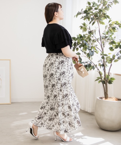 CLETTE(クレット)の「ブラウジング花柄スカート(スカート・レディース・グレー/ブルー・LL/3L/4L)」の9枚目の写真